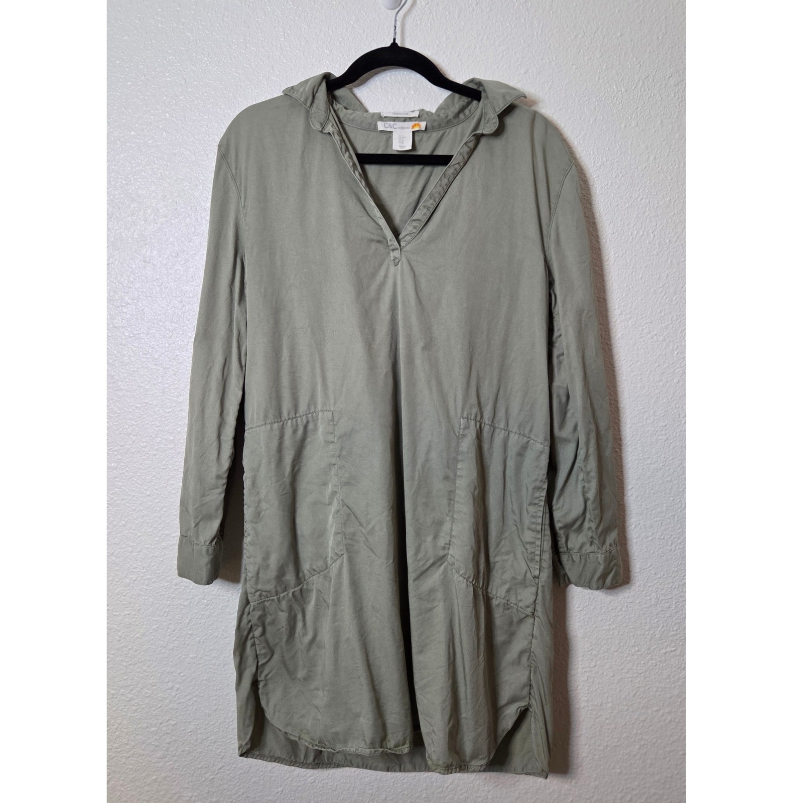 C&C California Olive Green Utility Tunic Dress Lyocell Minimalist Capsule M